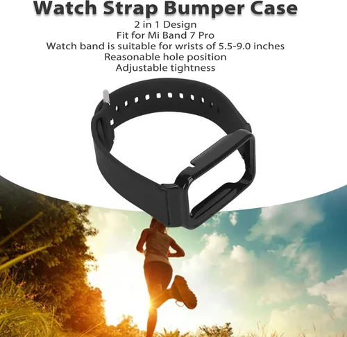 Vista 3 de Correa de reloj de silicona 2 en 1 con funda protectora para Mi Band 7 Pro, ajuste ajustable, material suave y agradable a la piel, fácil