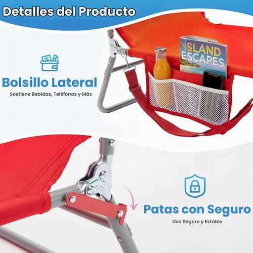 Vista 8 de DUMOS Sillón para exteriores, silla de bronceado de playa con orificio para Rojo