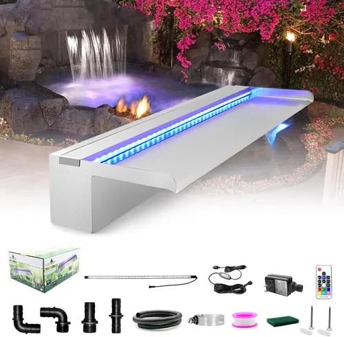 Vista 24 de Longrun Caja de cascada de estanque con kit de bomba, derrame de estanque de acero inoxidable 304 con bomba de 396 GPH 1500L/H para estanques, tira