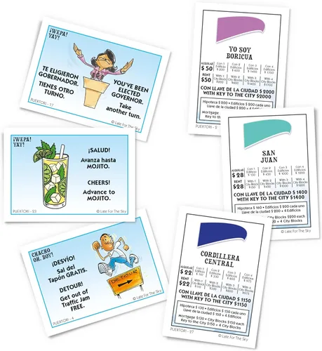 Vista 3 de Late for The Sky Puerto RICO-OPOLY - Juego de mesa bilingüe, cultura puertorriqueña para mayores de 8 años, 2 a 6 jugadores, fichas coleccionables
