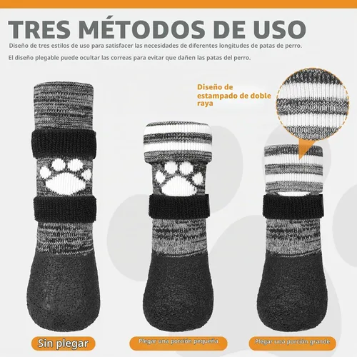 Vista 3 de KOOLTAIL Calcetines antideslizantes para perros para evitar que lamen las patas para pavimento caliente/congelado, botas de nieve largas Negro
