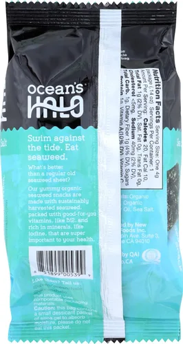 Vista 3 de Oceans Halo - Bocadillo de algas marinas con sabor a sal marina, USDA orgánico, 0.14 onzas (paquete de 12)
