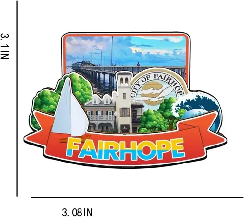 Vista 3 de Fairhope - Imán de madera para nevera, diseño de Alabama, Estados Unidos, 3483