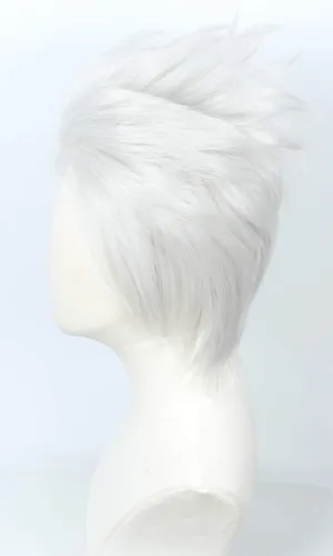 Vista 3 de Peluca de cosplay en capas cortas, disfraz de Halloween, peluca blanca plateada,