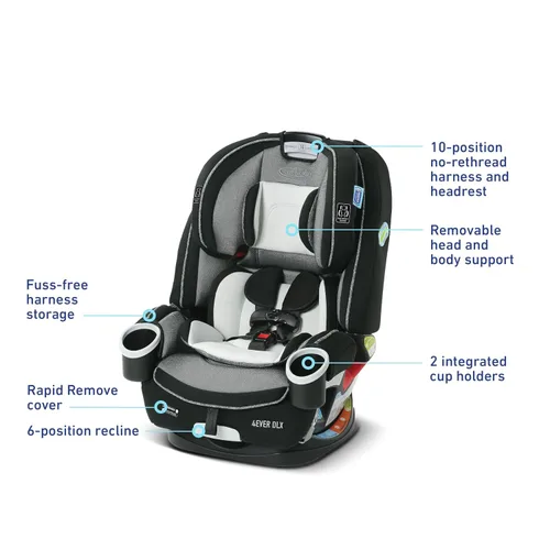 Vista 8 de Graco® 4Ever DLX - Asiento de coche 4 en 1, color gris, para bebés y niños pequeños con 10 años de uso orientado hacia atrás y modos de elevación