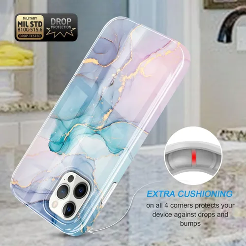 Vista 3 de luolnh Funda dorada brillante compatible con iPhone 12 y iPhone 12 Pro de 6.1 pulgadas, diseño de mármol, a prueba de golpes, de silicona suave
