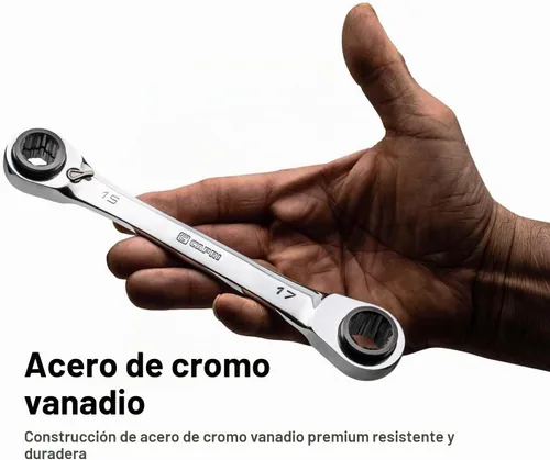 Vista 6 de Capri Tools Juego de llaves de trinquete reversibles de extremo de caja 4 en 1 de 120 dientes, métricas y SAE, 4 piezas con 16 tamaños