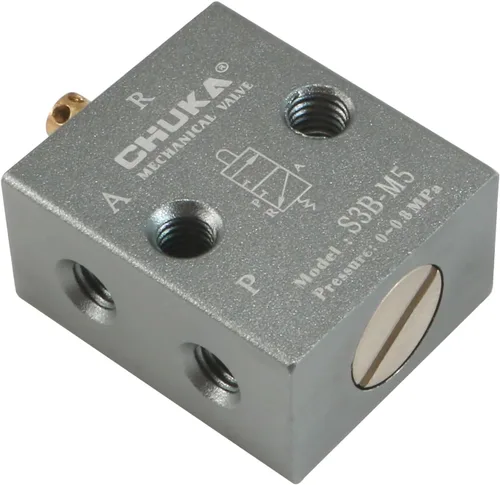 Vista 4 de uxcell Válvula mecánica neumática del solenoide del control manual de la manija de la manera M5 de 2 posiciones de 3 maneras, S3B-M5
