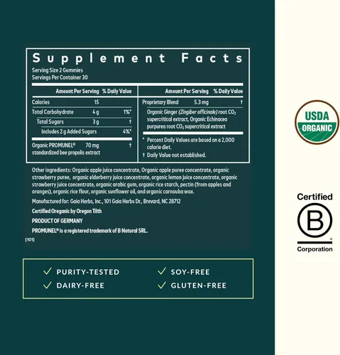 Vista 3 de Gaia Herbs Gomitas Rapid Defense - Apoya la salud inmunológica* - con propóleos, jengibre y equinácea - USDA Organic - 60 gomitas vegetarianas