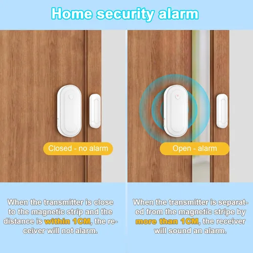 Vista 3 de SURFOU Timbre inalámbrico con sensor de puerta, alerta de apertura de puerta impermeable con rango de 1000 pies, 55 tonos de llamada, alarma de 110