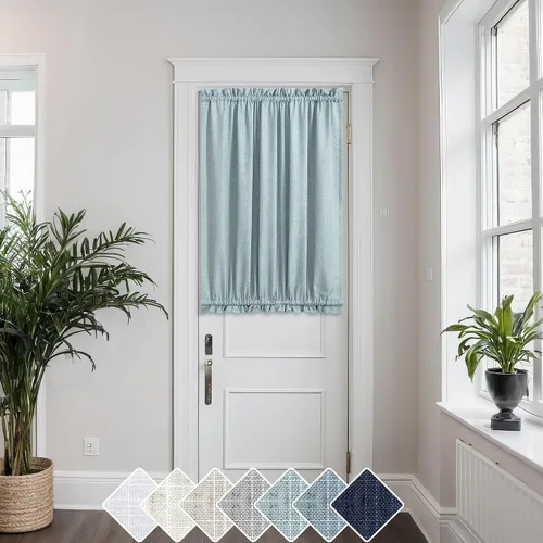 Vista 21 de KOUFALL Cortina de puerta francesa, persianas de lino para cubrir ventanas, 1 panel, 25 x 72 pulgadas de largo, color azul piedra
