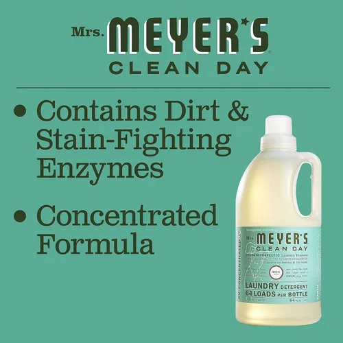 Vista 4 de Mrs. Meyer's Clean Day 2x HE detergente líquido de lavandería, albahacal, botellas de 64 onzas, 1211101, paquete de de 1, 1, 1