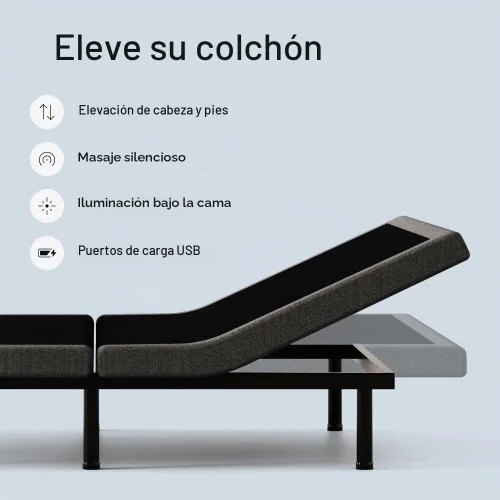 Vista 2 de Adjustable Comfort - Base de cama ajustable tapizada y cómoda 2.0 con motores mejorados, masaje, control remoto inalámbrico, puerto USB