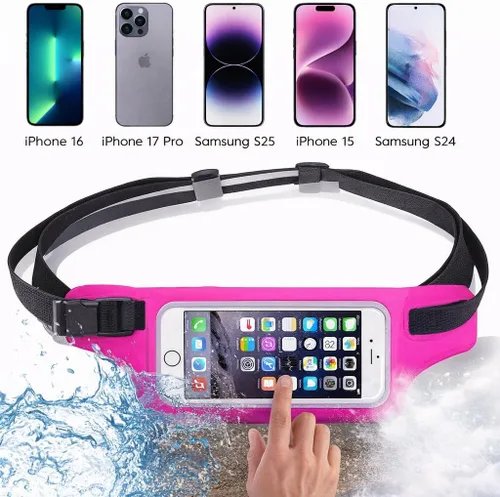 Vista 3 de Riñonera impermeable para correr para iPhone 6, 7, 8, 11, 12 Plus y Android Samsung, con funda para pantalla táctil, bolsa de cintura seca con Hot