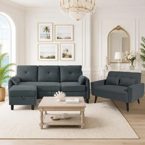 Vista 15 de Sofá en forma de L, sofás seccionales para sala de estar, sofá pequeño con Beige