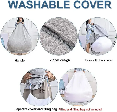 Vista 3 de Funda de sofá para silla tipo puf (sin relleno), tumbona perezosa, respaldo alto, bolsa de puf grande de almacenamiento para adultos y niños, sin