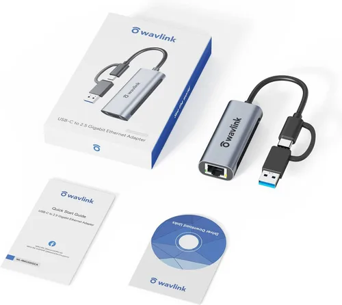 Vista 8 de Adaptador Wavlink USB C a Ethernet de 2.5 Gbps, adaptador USB 2 en 1 a Ethernet 2.5G, convertidor de red USB-C a RJ45