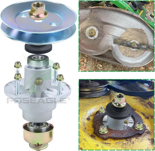 Vista 5 de Conjunto de husillo AM144608 previamente engrasado con polea de husillo UC20697 para John Deere X330 X350 X354 X370 X380 X384 X390 X394 X570 X580