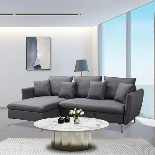 Vista 6 de Sofá modular reversible con cama extraíble, sofá modular en forma de L con patas de metal y 4 almohadas lumbares, juegos de muebles de sofá Gris