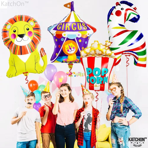 Vista 3 de KatchOn, Xtralarge, Globos de carnaval - 4 piezas Decoraciones de fiesta temática de carnaval Globos de circo para decoraciones de carnaval