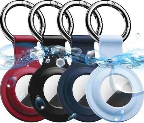 Vista 9 de Paquete de 4 fundas impermeables AirTag con llavero, protector de silicona a prueba de golpes para Apple AirTag de 2ª generación (2026) y 1ª 2 Azul