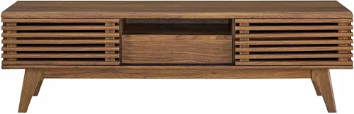 Vista 4 de Mueble para televisor de 59 pulgadas Modway, de estilo moderno de mediados de siglo con perfil bajo, color nogal