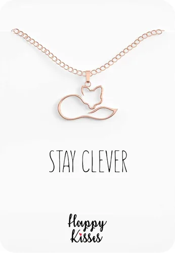 Vista 2 de Happy Kisses Collar de zorro Colgante con mensaje "Stay Clever" Bonito regalo para cualquier mujer o niño que ama a los zorros, 18", Metal
