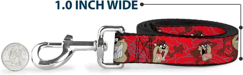 Vista 5 de Buckle-Down Correa para mascotas Tasmanian Devil Expressions Red Swirl - 4 pies de largo - 1 pulgada de ancho