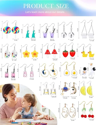 Vista 7 de 20 pares de aretes divertidos y peculiares para mujeres y niñas incluyendo oso de gomitas y de caramelo peces de té de leche pintura de dibujos