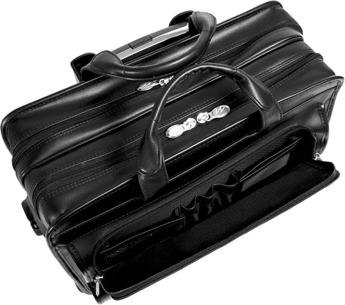 Vista 5 de McKleinUSA, P Series, Franklin, cuero vacuno de grano superior, cuero de 17 pulgadas, maletín para portátil con ruedas desmontables, color negro