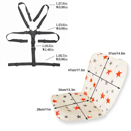 Vista 2 de Star Baby - Cojín para asiento de silla alta y correas de arnés de 5 puntos, 1 juego