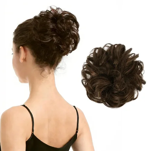 Vista 15 de Barsdar - Moño de cabello 100 % humano, Moño desordenado, Extensiones de cola de caballo, Moño de cabello rizado, Pieza de cabello
