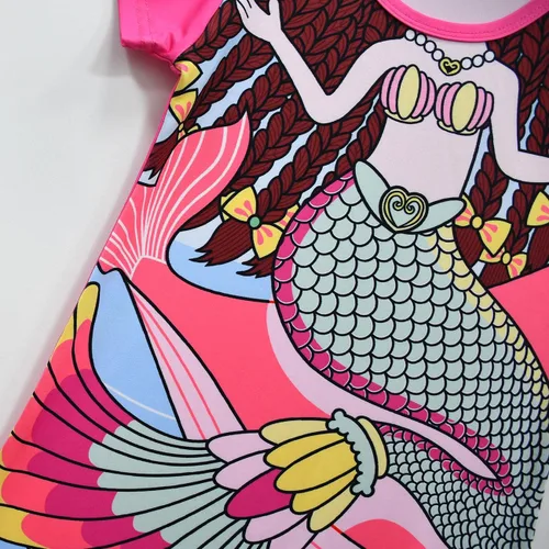 Vista 4 de Vestido de princesa para niñas pequeñas, vestido casual con estampado de verano