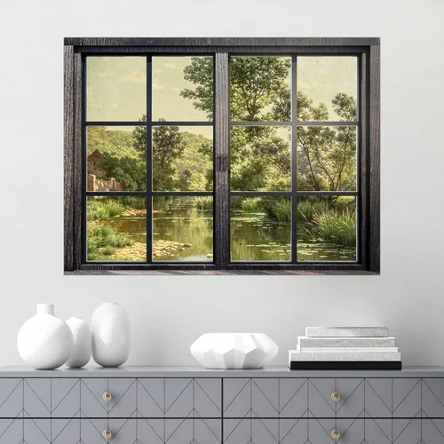 Vista 43 de SIGNWIN Adhesivo de pared removible/mural de pared para ventana, vegetación exuberante y árboles iluminados por el sol, fotografía, realismo