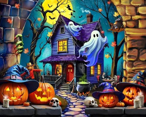 Vista 12 de Springbok 's Grandma's Halloween Party - Rompecabezas de 1000 piezas para Adutls Featues una escena de Halloween caprichosa para rompecabezas