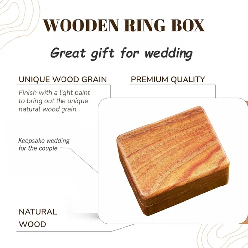 Vista 5 de Caja para anillos de madera con 3 ranuras, caja de madera hecha a mano para anillos de ceremonia de boda, grabada para compromisopropuesta, estuche