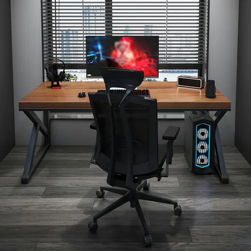 Vista 3 de Escritorio de oficina moderno y simple de madera maciza, escritorio de computadora de madera maciza para oficina en casa, escritorio multifuncional