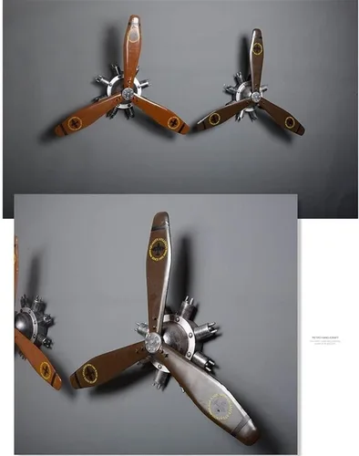 Vista 7 de Hélice de avión negro decoración de pared, estilo industrial retro montaje en pared KTV hélice mecánica, escultura de pared de hierro forjado 3D
