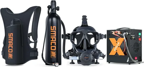Vista 9 de SMACO Mini tanque de buceo para buceo en aguas poco profundas 1.9L Kit de tanque de buceo de cilindro de buceo proporciona 25-30 minutos de apoyo