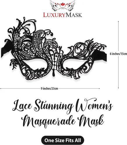 Vista 2 de Lace Masquerade Mask for Women - Venetian Party, Prom, Mardi Gras, Halloween