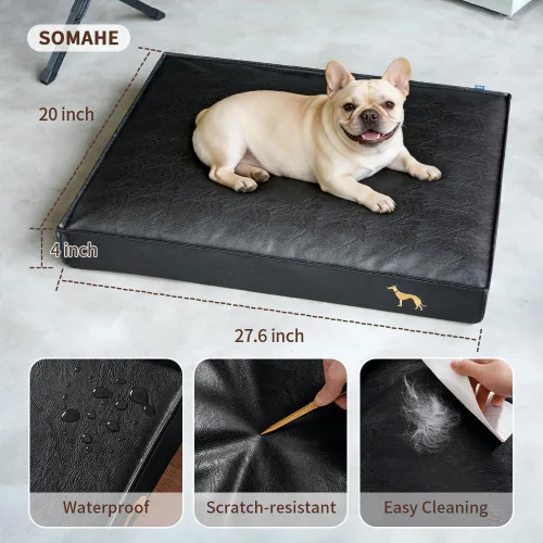 Vista 3 de SOMAHE Cama ortopédica para perro, piel sintética impermeable, funda extraíble lavable, antideslizante, resistente a las masticaciones, plumón