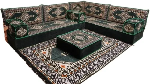 Vista 23 de arabicsofa Juego de asientos Jalsa en forma de L – Majlis árabe hecho a mano con almohadas de respaldo