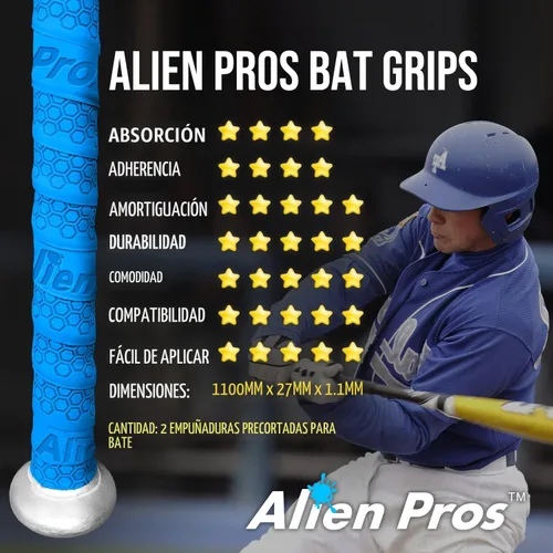 Vista 5 de ALIEN PROS - Cinta de agarre para bate de béisbol (2 agarres/4 agarres), 1.1 mm, precortada y sensación Pro – Reemplazo para agarre de bate
