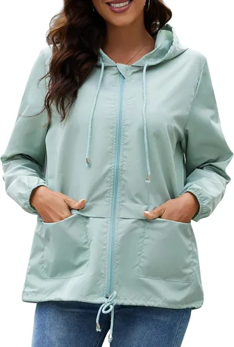 Vista 3 de Chubasqueros para mujer, rompevientos, impermeable, ligera, con capucha, para exteriores, tallas S-XXL