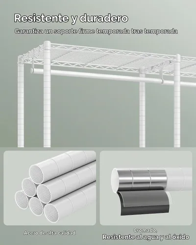 Vista 7 de SONGMICS Perchero de ropa, armario independiente, percheros de metal, perchero resistente con estantes ajustables, varillas para colgar, dividible