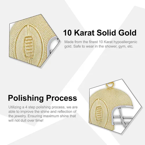 Vista 2 de Charm America - Gold Football Helmet Charm - 10 Karat Solid Gold
