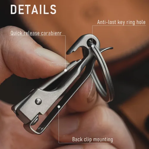 Vista 5 de KeyUnity EDC - Llavero con clip de liberación rápida, cinturón de acero inoxidable para pantalones, jeans, pantalones