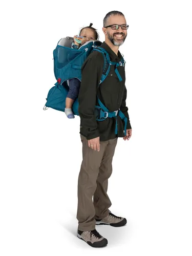 Vista 16 de Osprey Poco SLT Mochila Portabebés Ligera - Portabebés de Senderismo Compacto para Niños Pequeños con Arnés de Seguridad, Parasol y Panel Posterior