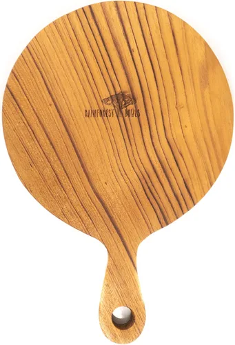 Vista 5 de Rainforest Bowls Tabla de pizza de madera de teca javanesa de 8 pulgadas con mango y borde, puede contener pizza de 8 pulgadas, ultra duradera