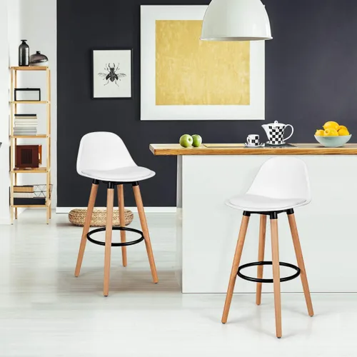 Vista 10 de COSTWAY Juego de 2 taburetes de bar, modernos taburetes de cocina sin brazos con asiento de piel sintética suave, taburete de altura de barra